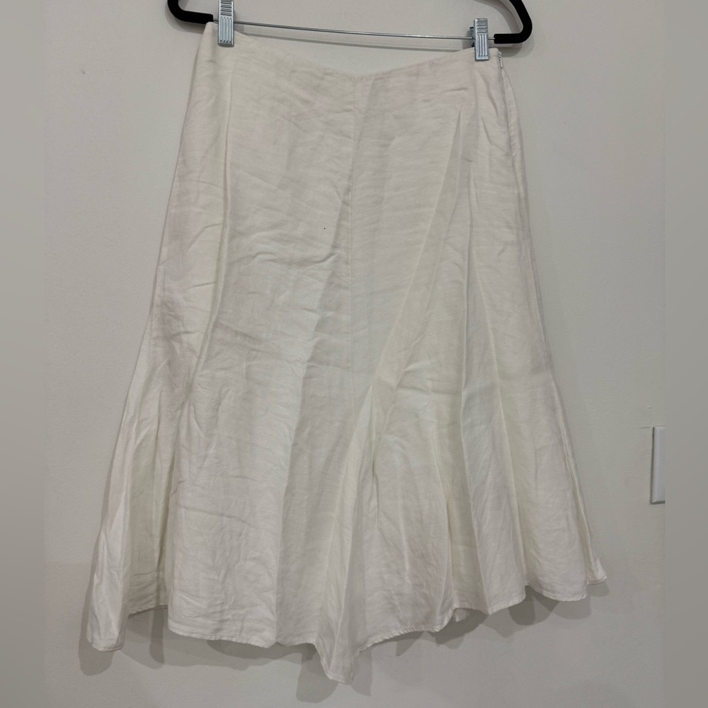 Banana Republic Linen Blend Cream A-Line Midi Skirt Size 6 Lined Classic